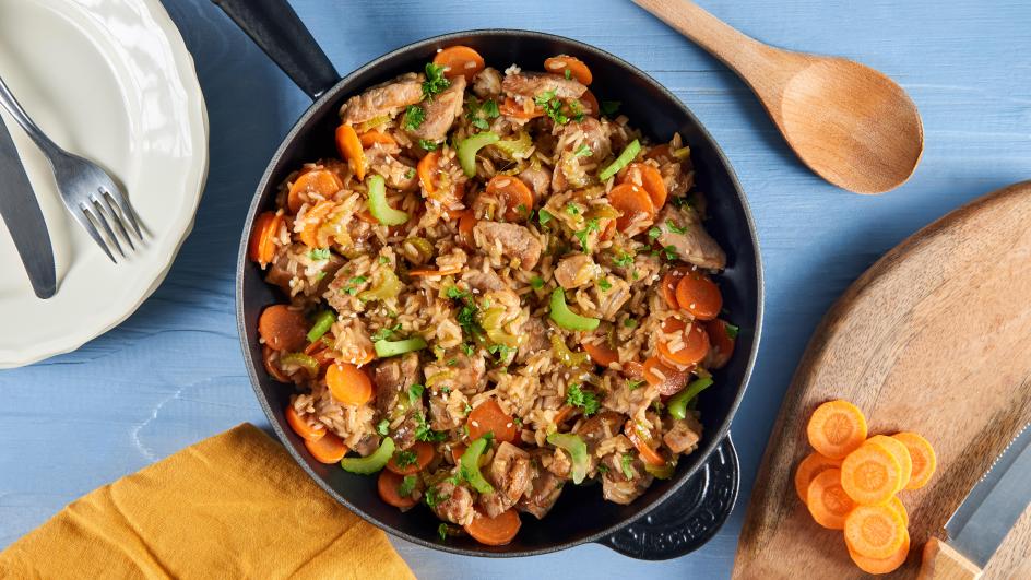 Schnelle Asia-Reis-Pfanne mit Schweinefleisch