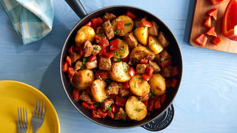 Schnelle Kartoffel-Pfanne mit Schweinefleisch